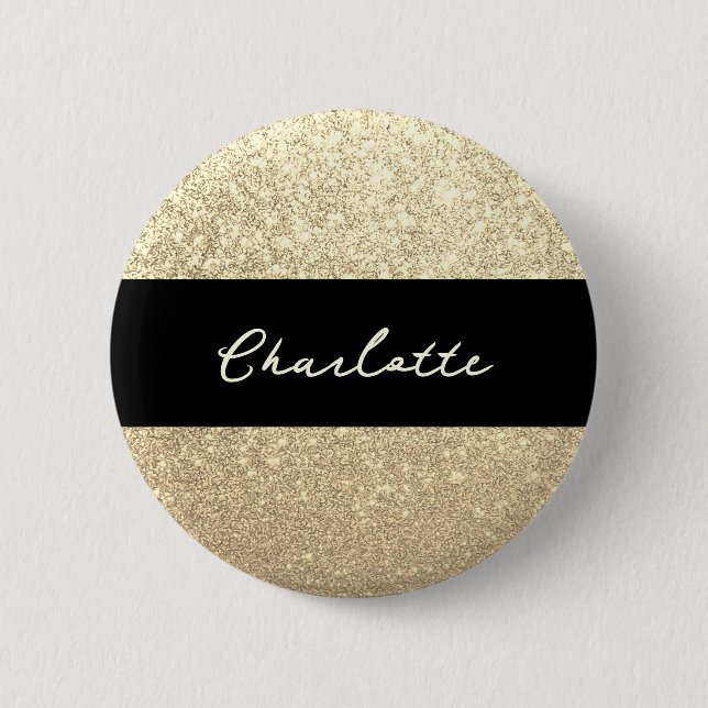 Luxury Sparkle Gold Glitter Name 6 Cm Round Badge (Front)