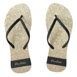 Luxury Sparkle Gold Glitter Name Flip Flops