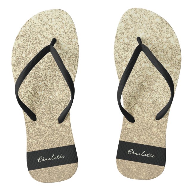 Luxury Sparkle Gold Glitter Name Flip Flops (Footbed)