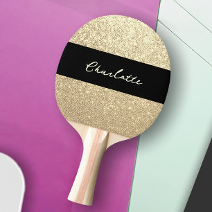 Luxury Sparkle Gold Glitter Name Ping Pong Paddle