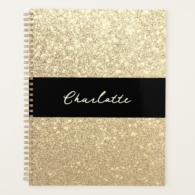 Luxury Sparkle Gold Glitter Name Planner (Front)