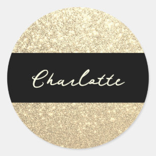 Luxury Sparkle Name Gold Glitter Classic Round Sticker