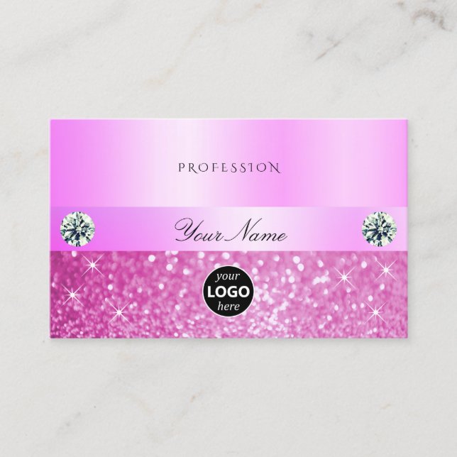 Luxury Sparkling Girly Pink Glitter with Logo Chic Business Card (Front)