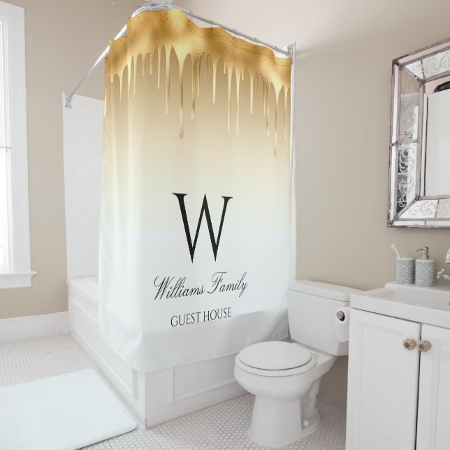 luxury sparkling gold foil shower curtain (In Situ)