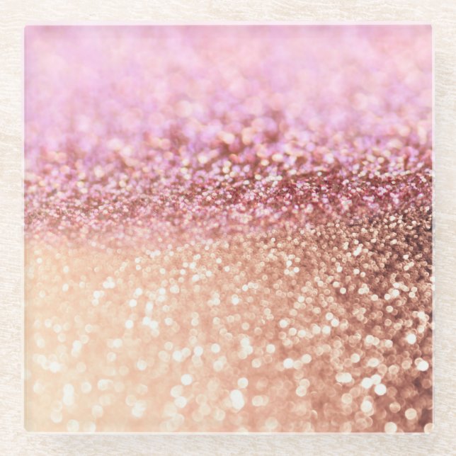 Luxury Sparkling Pink Ombre Glitter Gradient Glass Coaster (Front)