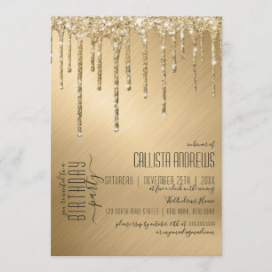 Luxury Sparkly Gold Glitter Drips Birthday Party Invitation