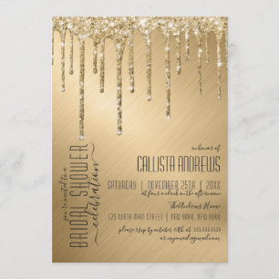 Luxury Sparkly Gold Glitter Drips Bridal Shower Invitation