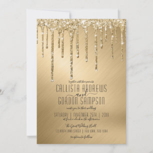 Luxury Sparkly Gold Glitter Drips Wedding Invitation