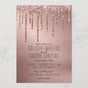 Luxury Sparkly Rose Gold Glitter Drips Wedding Invitation