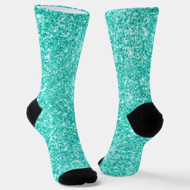 Luxury Sparkly Turquoise Glitter Socks (Angled)