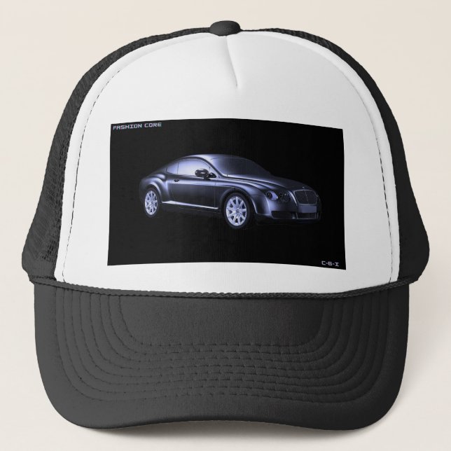 luxury sports car on 2 tone trucker cap (Front)