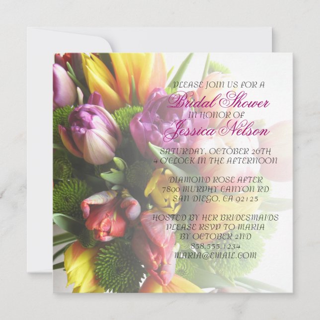 Luxury Spring Tulips Bouquet Bridal Shower Invite (Front)