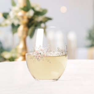 Luxury Spring Wildflower bird Rose Garden Seamless Stemless Wine Glass