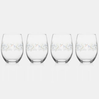 Luxury Spring Wildflower bird Rose Garden Seamless Stemless Wine Glass