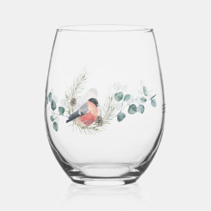 Luxury Spring Wildflower bird Rose Garden Seamless Stemless Wine Glass