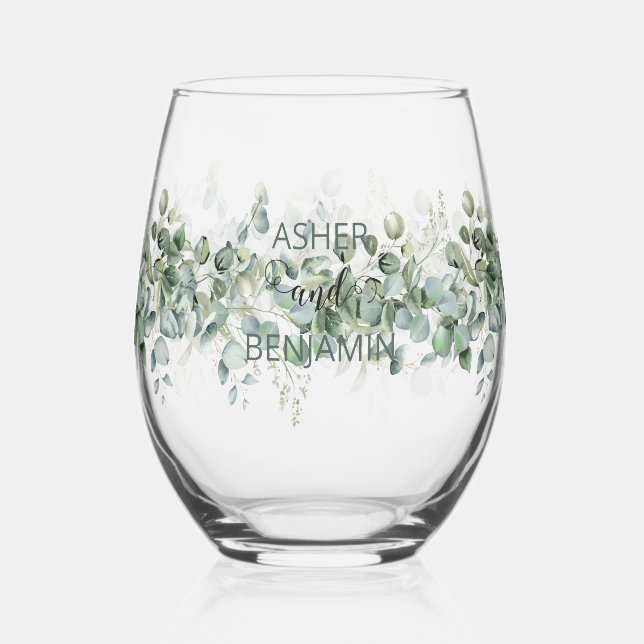 Luxury Spring Wildflower Ivy Leave Garden Seamless Stemless Wine Glass (Left)