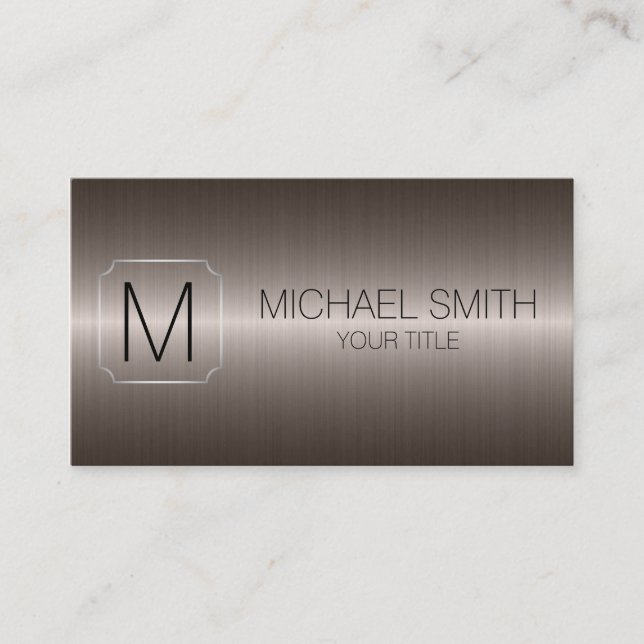 Luxury Stainless Steel Metal Monogram #10 Business Card (Front)