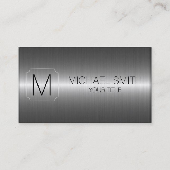 Luxury Stainless Steel Metal Monogram Business Card (Front)