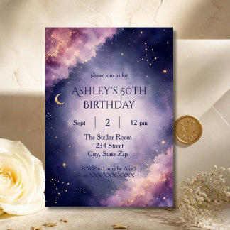 Luxury Starlit 50th Birthday Invitation | Elegance