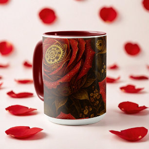 Luxury Steampunk Roses Romantic Gold Gears Mug