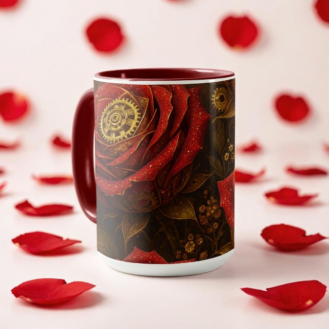Luxury Steampunk Roses Romantic Gold Gears Mug (Creator Uploaded)