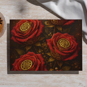 Luxury Steampunk Roses Romantic Gold Gears Tissue Paper