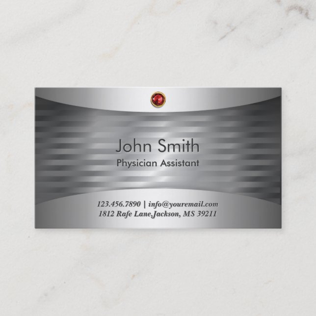 Luxury Steel Physician Assistant Business Card (Front)