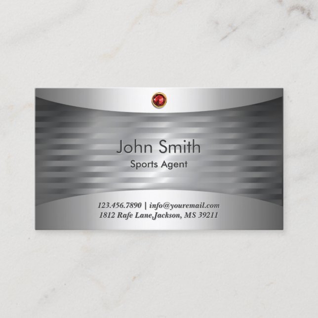 Luxury Steel Sports Agent Business Card (Front)