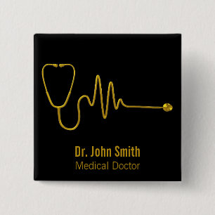 Luxury Stethoscope ECG Wave EKG Line Gold Medical 15 Cm Square Badge