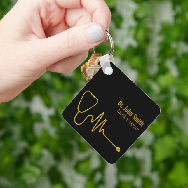 Luxury Stethoscope Gold ECG Wave EKG Line Medical Key Ring (Hand)