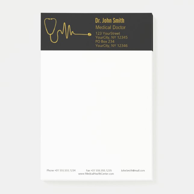 Luxury Stethoscope Gold ECG Wave EKG Line Medical Post-it Notes (Front)