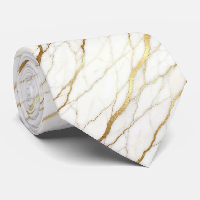Luxury Stone Tie | White & Gold Marble (Rolled)