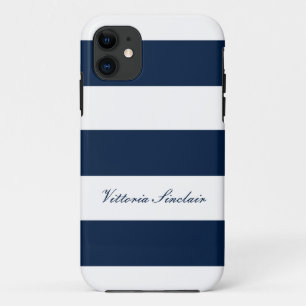 luxury stripe navy minimalist personalised modern iPhone 11 case