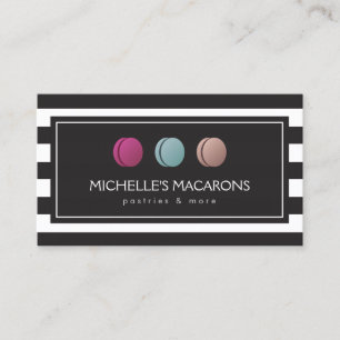Luxury Striped French Macaron Trio Logo for Bakery Business Card