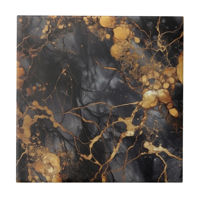 Luxury style black and gold marble effect tile (Front)