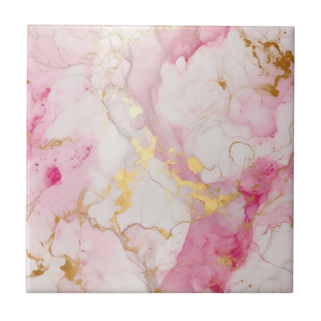 Luxury style pink and gold marble effect tile (Front)