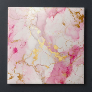 Luxury style pink and gold marble effect tile