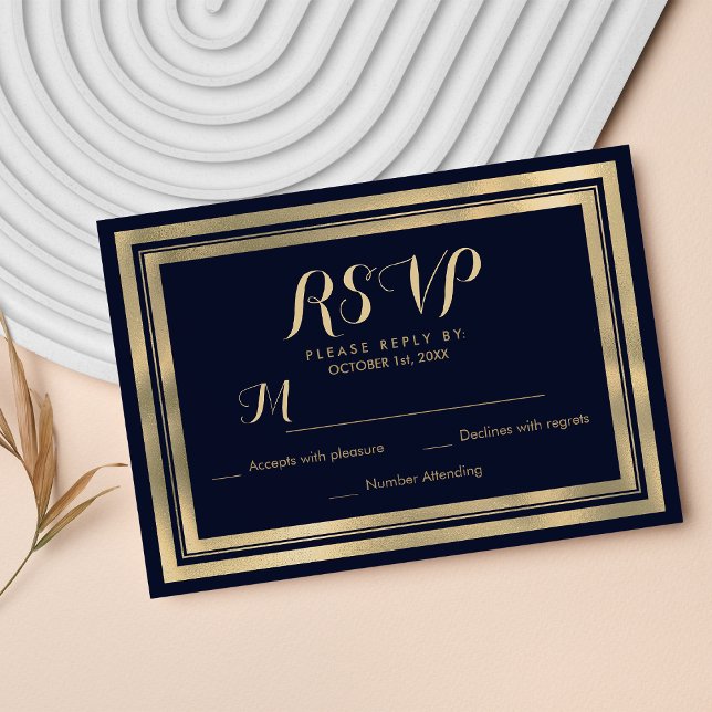 Luxury stylish modern navy blue gold RSVP Card (Luxury stylish modern navy blue gold RSVP)