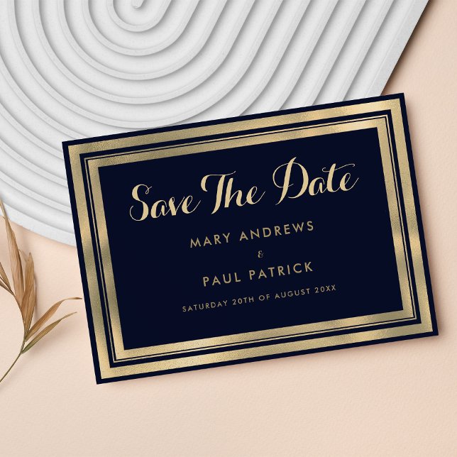 Luxury stylish modern navy blue gold Save The Date (Luxury stylish modern navy blue gold Save The Date)