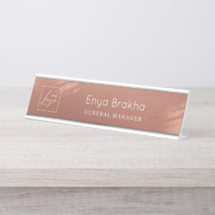 Luxury Stylish Script Bronze Business Logo Desk Name Plate