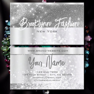 Luxury Stylish Silver Gray Chic Platinum Frame Business Card