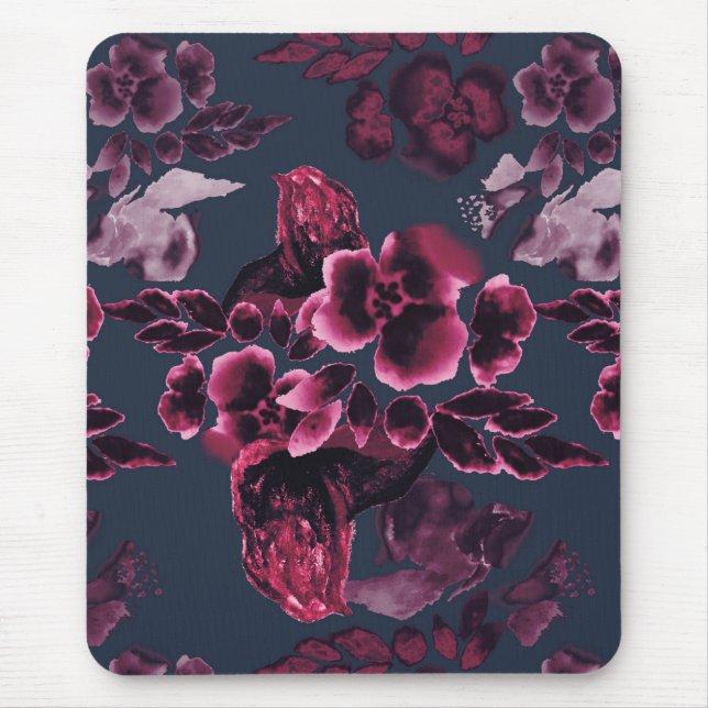 Luxury Stylish Watercolor Navy Blue Burgundy Mouse Mat (Front)