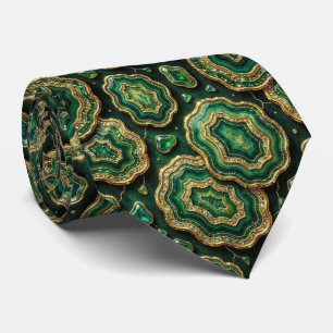 Luxury Suit Tie Forest Green Gold Geode Neck Tie