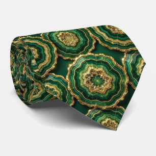 Luxury Suit Tie Forest Green Gold Geode Neck Tie