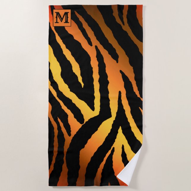 Luxury Summer Time Monogrammed Tiger Gold Beach Towel (Front)