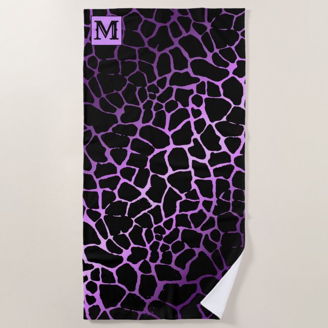 Luxury Summer Time Monogrammed Tiger Purple Beach Towel (Front)
