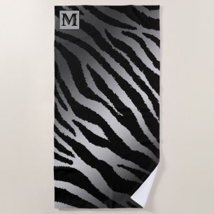 Luxury Summer Time Monogrammed Tiger Silver Beach Towel