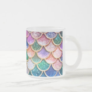 Luxury summerly multicolor Glitter Mermaid Scales Frosted Glass Coffee Mug