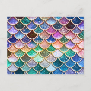Luxury summerly multicolor Glitter Mermaid Scales Postcard