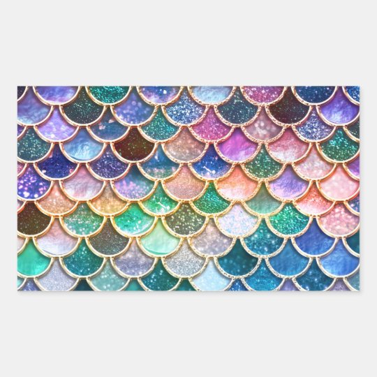Luxury summerly multicolor Glitter Mermaid Scales Rectangular Sticker